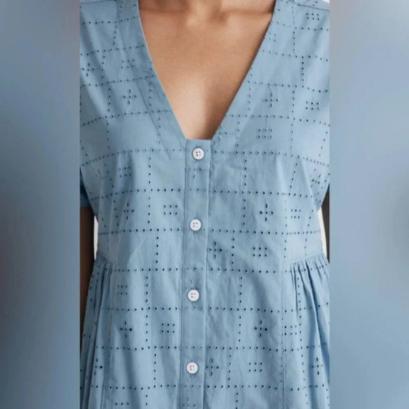 Madewell Button-Front Blue V-Neck Mini Dress Sz XXS - Picture 3 of 10